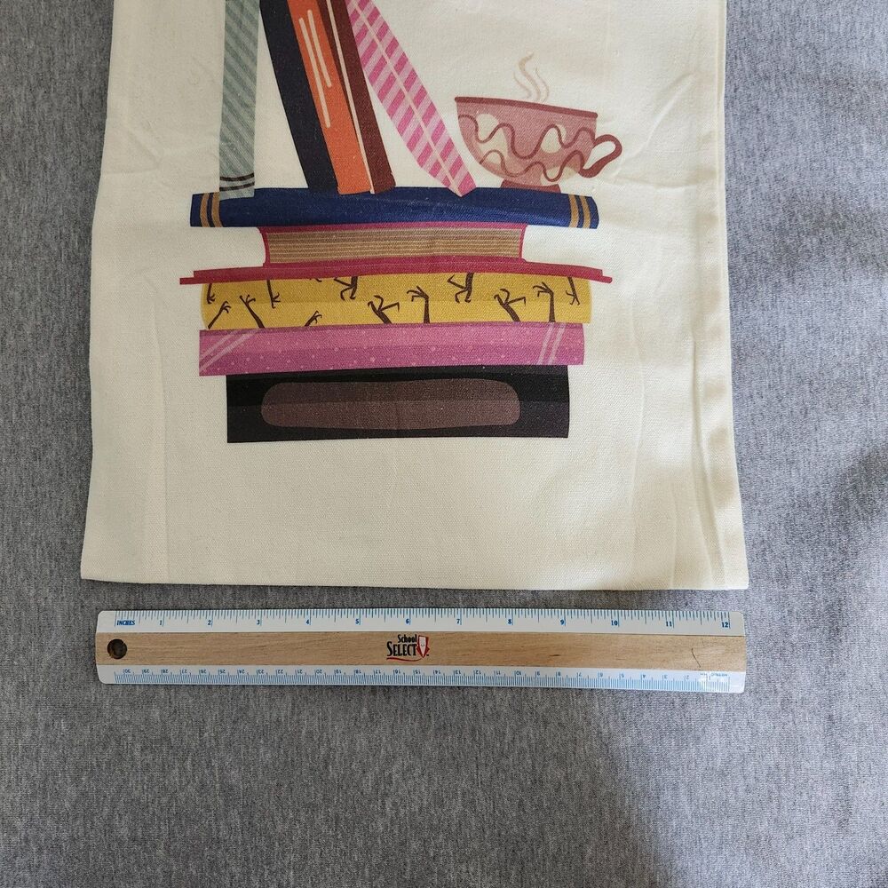 Canvas Tote Bag Book and Coffee Print with Zipper Pocket - Picture 8 of 9